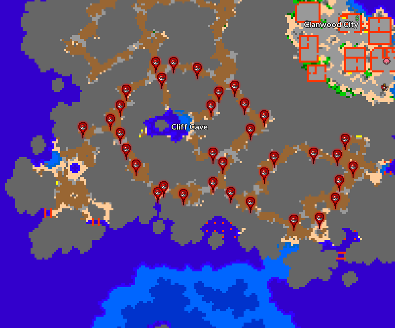 Johto Location: Cliff Cave in Cianwood City